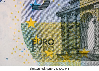 World Money Concept, Macro Detailed On A 5 Euro Banknote, Macro Photo Of EURO Currency