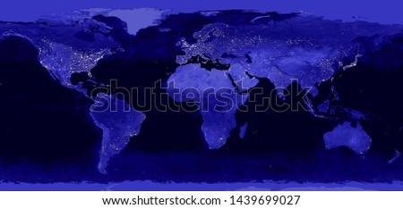 World night electric lights map.  View from outer space. City illumination on the Earth planet.  Panoramic image. Elements of this image are furnished by NASA