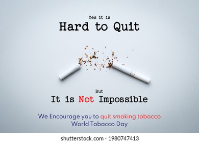 World No Tobacco Day Lettering Over White Background. Stop Smoking Concept