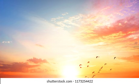 World Oceans Day concept:Sunset / sunrise with clouds