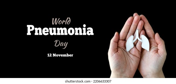 World Pneumonia Day. World Tuberculosis Day, Copd. Woman Holding Lung On Black Background. World No Tobacco Day, Lung Cancer