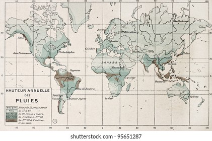 World rainfall map. By Paul Vidal de Lablache, Atlas Classique, Librerie Colin, Paris, 1894