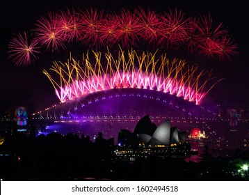 World Renown New Years Eve Sydney Harbour Australia Colorful Fireworks Show 2018 2019 With Opera House And Bridge