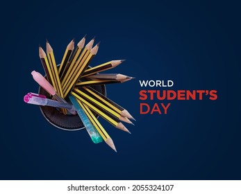 World Students Day Concept With Pen And Pencil. 15th October World Students Day. 