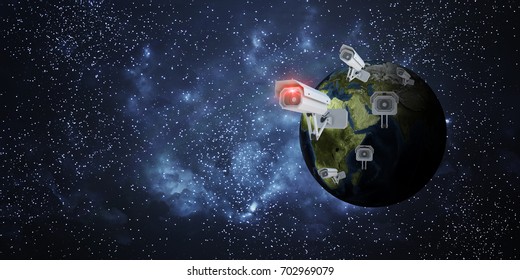 World surveillance camera network 3D Rendering 3D illustration