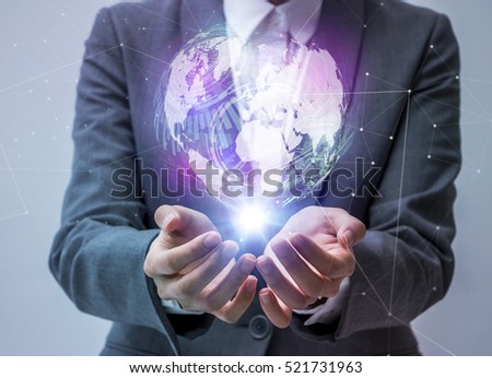 world technological stereoscopic vision on a business person's hand