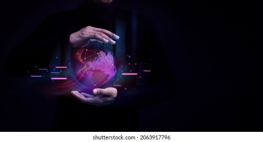 World Technology Concepts. Global Network and Data Exchange. Metaverse Virtual Technology. Worldwide Business. Megatrends on Internet for Telecommunication, Finance and Internet of Things - Shutterstock ID 2063917796