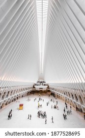 The World Trade Center In Lower Manhattan And Oculus. Detailed Architecture Background Taken Of The One World Trade Centre Transport Hub. New York, USA - October 09 2018.