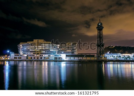 World Trade Center in night Port Vell, Barcelona. Spain.