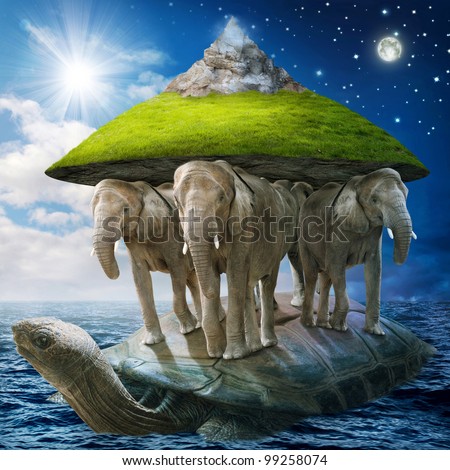 World turtle carrying the elephants that carries the earth upon their backs