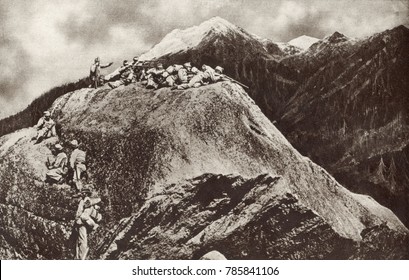 World War 1 in the Italian and Austria Alps. Austrian sharpshooters deployed on cliffs overlooking the Isonzo River where they fought the Italians in 12 battles from 1915 through 1917.