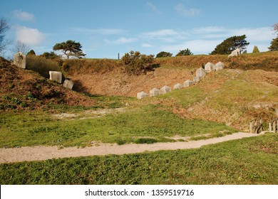 World War 2 Era Anti-tank Obstacle In Situ Commonly Referred To As Dragons Teeth Or Tank Cube. Located On A UK Beach, Studland Bay, Dorset