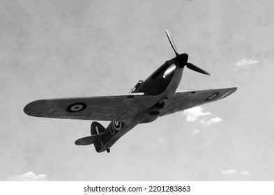 World War 2 Fighter In In Black And White Stained Photo