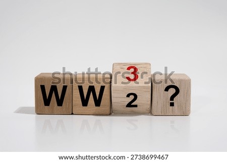 World War 3 with question concept, wooden blocks showing WW2 changing to WW3 and question mark, symbol of global conflict uncertainty, geopolitical tension, international crisis and war threat.