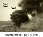 World War II era battlefront and aerial attack