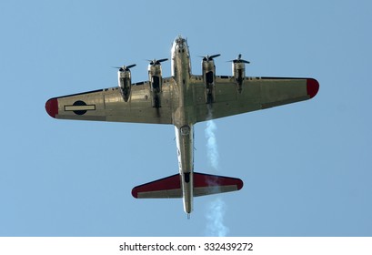 World War II era heavy bomber seen from below