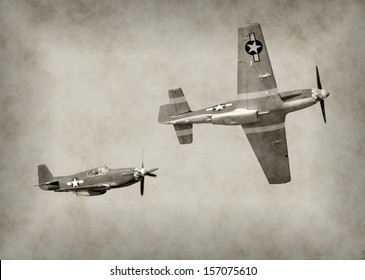 World War II fighter airplanes in flight