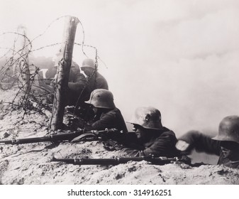 World War One German Soldiers Firing From A Trench