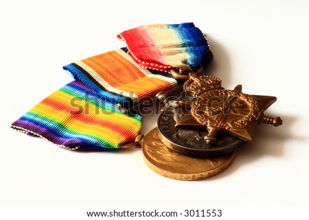 World War One Medals.  Victory Medal, the British and Canadian War medal and the 1914-15 Star Medal.
