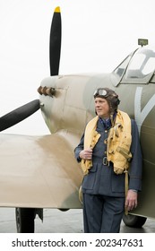 World War Two Fighter Pilot With Spitfire