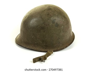 A World War Two Period American U.S. Army Soldier's Steel Combat Helmet On White Background