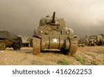 world war two tank sherman in a bad weather