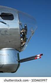 World War Two U. S. Air Force Boeing B-17G Flying Fortress: View of nose canopy and forward gun turret