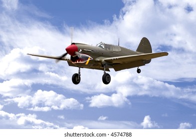 A World War Two U.S. Army Air Corps Curtiss P40 Fighter Aircraft Landing.