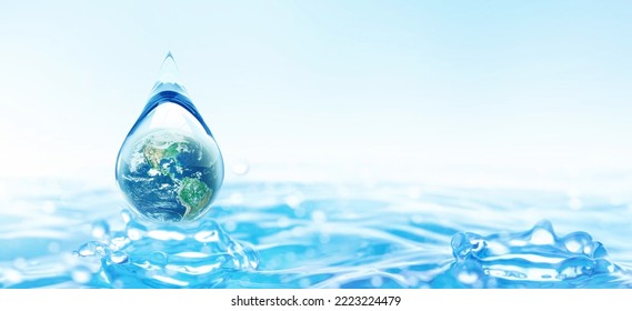 World Water Day concept with world in clean water drop on and fresh blue water ripples design, Environment save and ecology theme concept, Elements of this image furnished by NASA - Shutterstock ID 2223224479