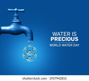 World Water Day Concept. Water is a precious resource. Saving water and world environmental protection concept- Environment day. diamond water drop shape.