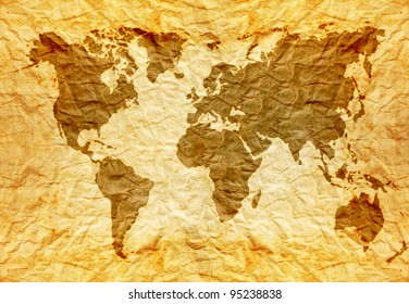 Worldmap On Old Wrinkle Paper