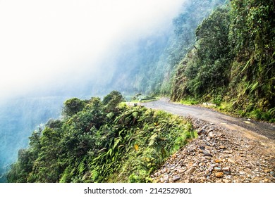  The Worlds Most Dangerous Road at La Cumbre pass altitude 4700 m , called "Death road" in Bolivia.