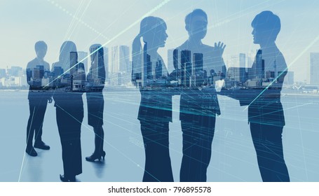 Silhouettes Diverse Business People Working Together Stock Photo ...