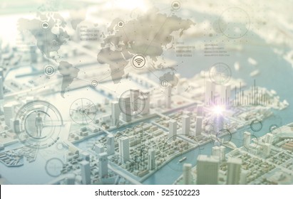 worldwide business graphical interface, IoT(Internet of Things), ICT(Information Communication Technology), digital transformation, abstract background