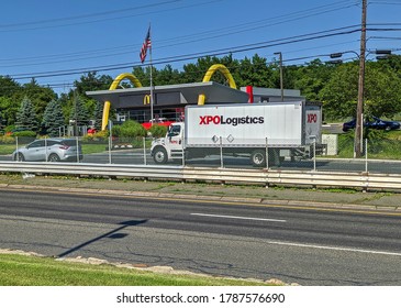 Worldwide Network Fortune 500 Company XPO Logistics Truck, Highway Travel, Rt.1 Saugus Massachusetts USA, July 6, 2020