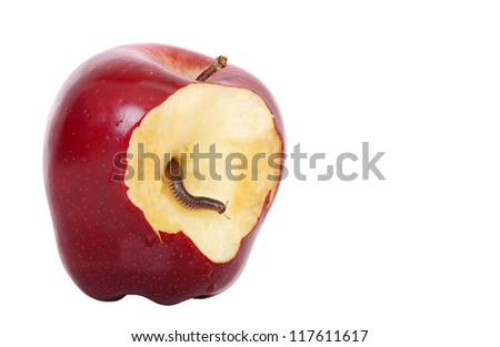 worm is coming out of bitten apple