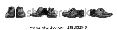 Worn black leather shoes for men isolated on a white background with clipping path