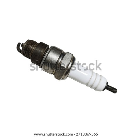 Worn, carbon-fouled engine component needs replacement for optimal combustion performance white background