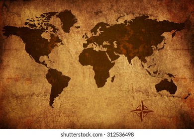 Worn Grungy Old World Map