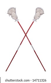 Worn Lacrosse Sticks Crossed Isolated Over White