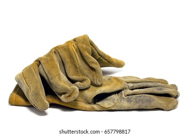 Worn Leather Work Gloves. Isolated.