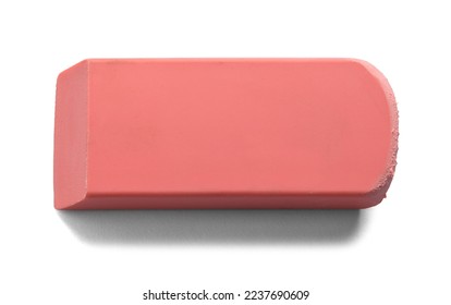 Worn Old Pink Eraser  Top View Cut Out on White. - Shutterstock ID 2237690609