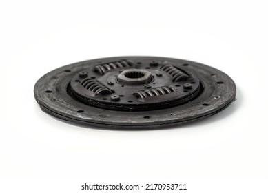 Worn Old Used Clutch Disc. Part Of Auto Transmission.Isolated On White Background
