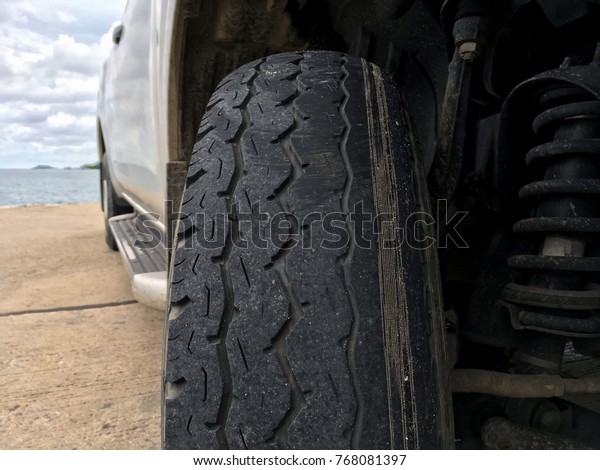 Worn rubber tire,\
old vehicle rubber tire