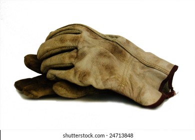 Worn And Used Leather Work Gloves