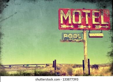 A worn vintage photo of an abandoned motel in Arizona. - Powered by Shutterstock