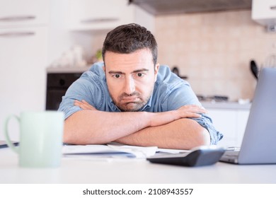 Worried broke man about money problem and home finances