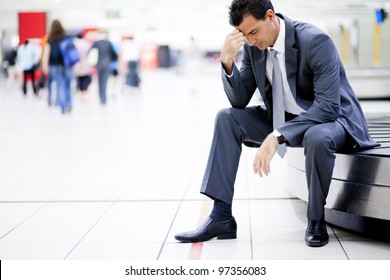 Worried Businessman Lost His Luggage At Airport