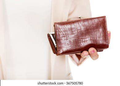 Worried Elderly Woman With Empty Wallet