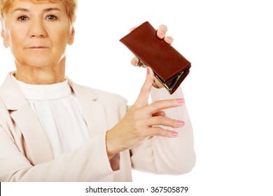 Worried Elderly Woman With Empty Wallet